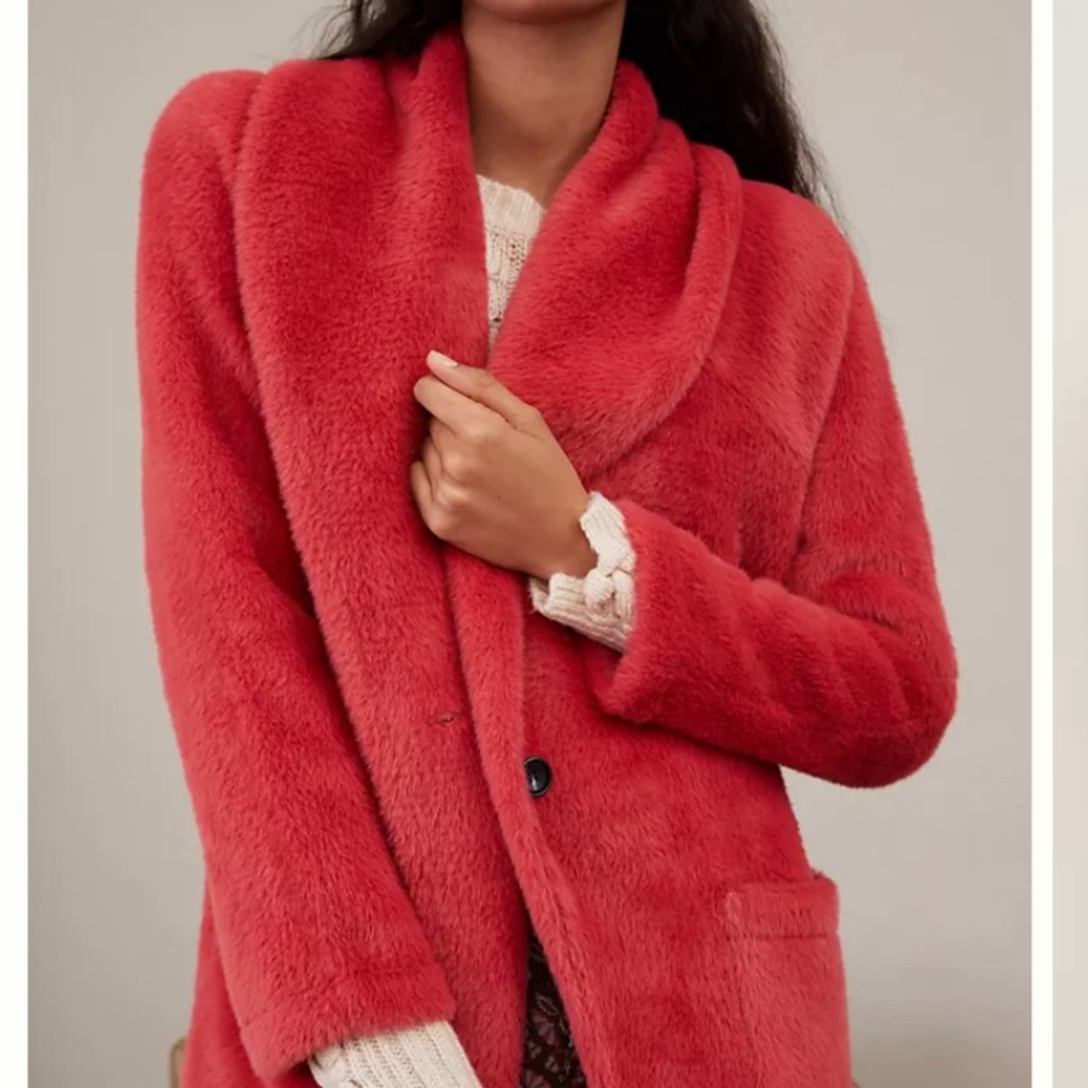 NWT - Anthropologie Sanctuary Elana Plush Shawl Jacket in Pink/Rose. Size Small